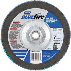 Norton - 40 Grit, 7" Disc Diam, 5/8-11 Center Hole, Type 29 Zirconia Alumina Flap Disc - 8,600 Max RPM, Cloth Backing, Arbor Attaching System, Coated - Eagle Tool & Supply