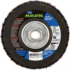 Norton - 120 Grit, 5" Disc Diam, 5/8-11 Center Hole, Type 29 Ceramic Alumina Flap Disc - 12,000 Max RPM, Polyester Backing, Arbor Attaching System, Coated - Eagle Tool & Supply