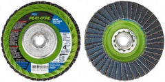 Norton - 120 Grit, 4-1/2" Disc Diam, 7/8" Center Hole, Type 29 Ceramic Alumina Flap Disc - 13,300 Max RPM, Polyester Backing, Arbor Attaching System, Coated - Eagle Tool & Supply