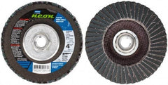 Norton - 120 Grit, 4-1/2" Disc Diam, 5/8-11 Center Hole, Type 29 Ceramic Alumina Flap Disc - 13,300 Max RPM, Polyester Backing, Arbor Attaching System, Coated - Eagle Tool & Supply