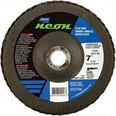 Norton - 40 Grit, 7" Disc Diam, 7/8" Center Hole, Type 29 Ceramic Alumina Flap Disc - 8,600 Max RPM, Polyester Backing, Arbor Attaching System, Coated - Eagle Tool & Supply