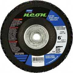 Norton - 60 Grit, 6" Disc Diam, 5/8-11 Center Hole, Type 29 Ceramic Alumina Flap Disc - 10,200 Max RPM, Polyester Backing, Arbor Attaching System, Coated - Eagle Tool & Supply