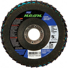 Norton - 80 Grit, 5" Disc Diam, 7/8" Center Hole, Type 29 Ceramic Alumina Flap Disc - 12,000 Max RPM, Polyester Backing, Arbor Attaching System, Coated - Eagle Tool & Supply