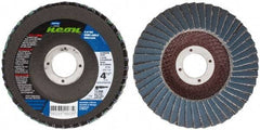 Norton - 80 Grit, 4-1/2" Disc Diam, 7/8" Center Hole, Type 29 Ceramic Alumina Flap Disc - 13,300 Max RPM, Polyester Backing, Arbor Attaching System, Coated - Eagle Tool & Supply