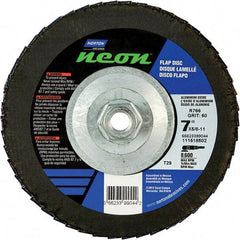 Norton - 60 Grit, 7" Disc Diam, 5/8-11 Center Hole, Type 29 Ceramic Alumina Flap Disc - 8,600 Max RPM, Polyester Backing, Arbor Attaching System, Coated - Eagle Tool & Supply