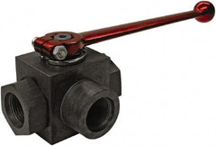 HYDAC - 3/8" Pipe, Full Port, Carbon Steel Full Port Ball Valve - Three Way, NPT Ends, Straight Handle, 7,250 WOG - Eagle Tool & Supply