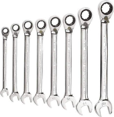 GearWrench - 8 Piece, 8mm to 19mm, 12 Point Reversible Ratcheting Combination Wrench Set - Metric Measurement Standard, Chrome Finish - Eagle Tool & Supply