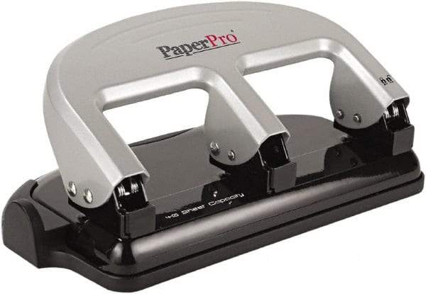 PaperPro - Paper Punches Type: 40 Sheet Manual Three Hole Punch Color: Black/Silver - Eagle Tool & Supply