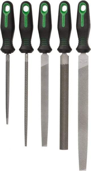 Nicholson - 5 Piece American Pattern File Set - 10", 8", 6" Long, Bastard Coarseness, Ergonomic Handle, Set Includes Round, Half Round, Mill, Slim Taper, Flat - Eagle Tool & Supply