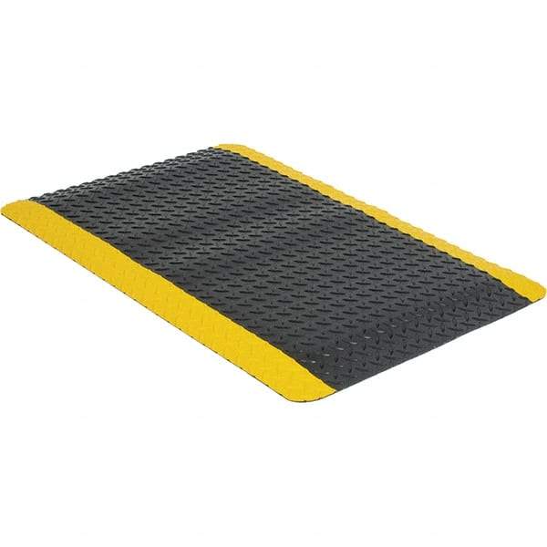 Wearwell - 3' Long x 2' Wide, Dry Environment, Anti-Fatigue Matting - Black with Yellow Borders, Vinyl with Urethane Sponge Base, Beveled on 4 Sides - Eagle Tool & Supply