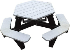 Vestil - 69-1/2" Long x 69-1/2" Wide x 30-1/4" High Stationary Hexagon Picnic Table - Gray, Recycled Plastic - Eagle Tool & Supply