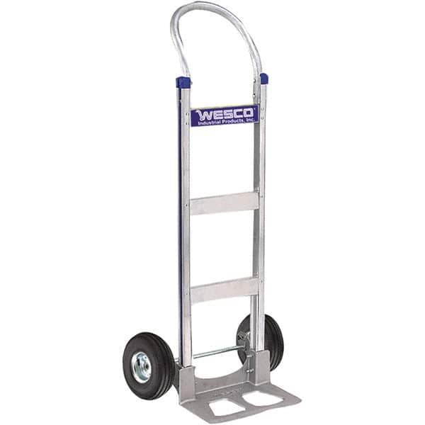 Wesco Industrial Products - 600 Lb Capacity 49" OAH Hand Truck - 14 x 7-1/2" Base Plate, Swept Back, Continuous Handle, Aluminum, Full Pneumatic Wheels - Eagle Tool & Supply