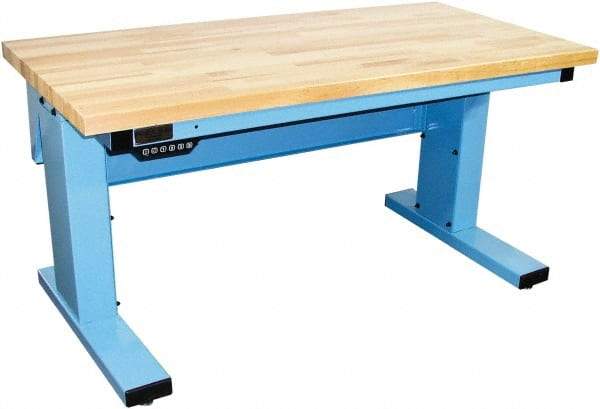 Proline - No Drawers, Work Bench - 1,000 Lb Capacity, Butcher Block Maple Top, Light Blue, 30" Wide x 30-1/2" High x 72" Long - Eagle Tool & Supply