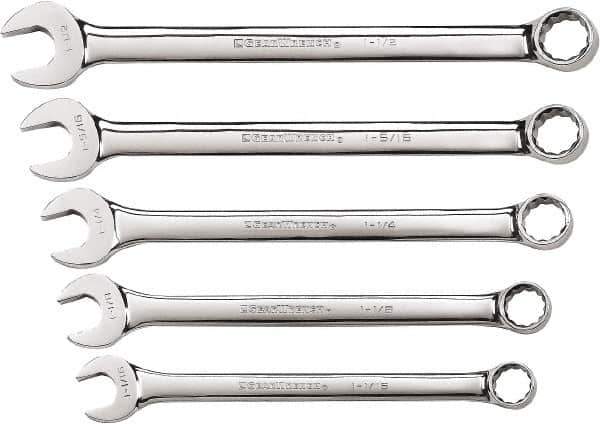 GearWrench - 5 Piece, 1-1/16" to 1-1/2", 12 Point Combination Wrench Set - Inch Measurement Standard, Chrome Finish - Eagle Tool & Supply