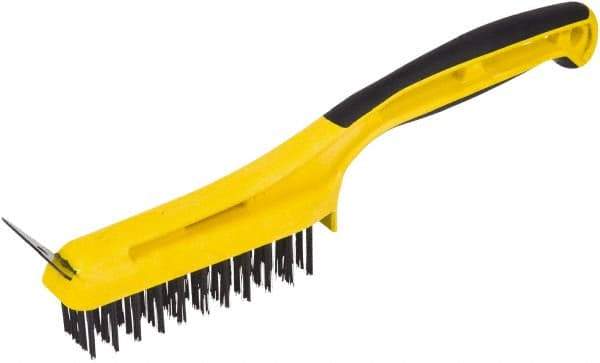 Hyde Tools - Steel Surface Preparation Wire Brush & Scraper - 3" Bristle Length, 4" Wide, Plastic Overmold Handle - Eagle Tool & Supply