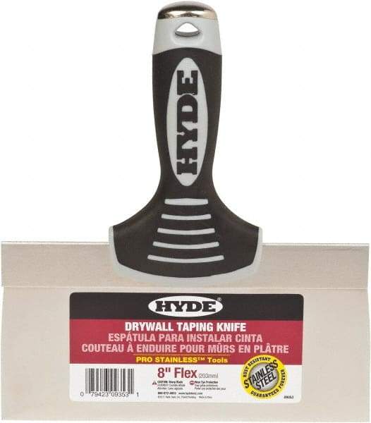 Hyde Tools - 8" Wide Flexible Blade Stainless Steel Joint Knife - Flexible, Plastic Overmold Handle - Eagle Tool & Supply