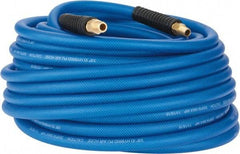 PRO-SOURCE - 3/8" ID x 0.6102" OD 100' Long Multipurpose Air Hose - MNPT(Swivel) x MNPT(Swivel) Ends, 300 Working psi, -40 to 176°F, 1/4" Fitting, Transparent Blue - Eagle Tool & Supply