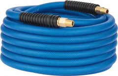 PRO-SOURCE - 3/8" ID x 0.6102" OD 50' Long Multipurpose Air Hose - MNPT(Swivel) x MNPT(Swivel) Ends, 300 Working psi, -40 to 176°F, 1/4" Fitting, Transparent Blue - Eagle Tool & Supply