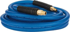 PRO-SOURCE - 3/8" ID x 0.6102" OD 25' Long Multipurpose Air Hose - MNPT(Swivel) x MNPT(Swivel) Ends, 300 Working psi, -40 to 176°F, 1/4" Fitting, Transparent Blue - Eagle Tool & Supply