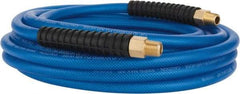 PRO-SOURCE - 1/4" ID x 0.4331" OD 25' Long Multipurpose Air Hose - MNPT(Swivel) x MNPT(Swivel) Ends, 300 Working psi, -40 to 176°F, 1/4" Fitting, Transparent Blue - Eagle Tool & Supply