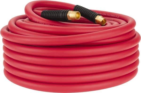 PRO-SOURCE - 1/2" ID x 0.7874" OD 100' Long Multipurpose Air Hose - MNPT x MNPT Ends, 300 Working psi, -40 to 180°F, 1/2" Fitting, Red - Eagle Tool & Supply