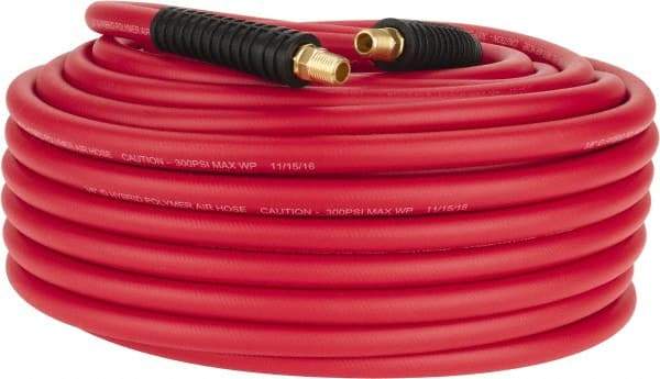 PRO-SOURCE - 3/8" ID x 0.6496" OD 100' Long Multipurpose Air Hose - MNPT x MNPT Ends, 300 Working psi, -40 to 180°F, 1/4" Fitting, Red - Eagle Tool & Supply