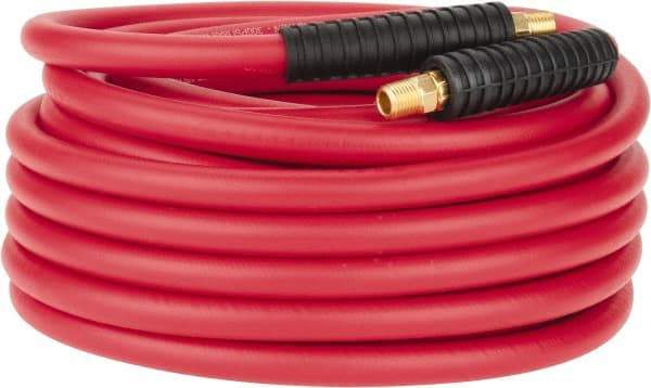 PRO-SOURCE - 3/8" ID x 0.6496" OD 50' Long Multipurpose Air Hose - MNPT x MNPT Ends, 300 Working psi, -40 to 180°F, 1/4" Fitting, Red - Eagle Tool & Supply