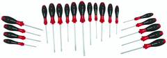 20 Piece - SoftFinish® Cushion Grip Screwdriver Set - #30299 - Includes: Slotted 3.0 - 8.0mm Phillips #0 - 2 Square # 1 - 3 PoziDriv #1 - 2 Torx® T6 - T30 - Eagle Tool & Supply