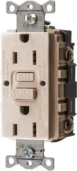 Hubbell Wiring Device-Kellems - 1 Phase, 5-15R NEMA, 125 VAC, 15 Amp, GFCI Receptacle - 2 Pole, Back and Side Wiring, Commercial Grade - Eagle Tool & Supply