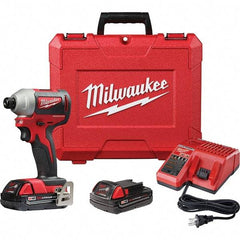 Milwaukee Tool - 18 Volt, 1/4" Drive, 133 Ft/Lb Torque, Cordless Impact Driver - Pistol Grip Handle, 3200 RPM, 2 Lithium-Ion Batteries Included - Eagle Tool & Supply