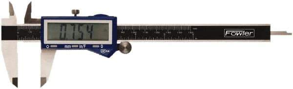 Fowler - 0 to 150mm Range, 0.01mm Resolution, IP54 Electronic Caliper - Stainless Steel with 1-1/2" Stainless Steel Jaws, 0.03mm Accuracy - Eagle Tool & Supply
