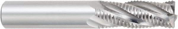 OSG - 1/2" Diam, Coarse Pitch, 1-1/4" LOC, 4 Flute Solid Carbide Roughing Square End Mill - Uncoated, 3" OAL, 1/2" Shank Diam, Centercutting, 30° Helix - Eagle Tool & Supply