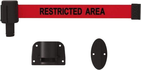 Banner Stakes - 15' Long x 2-1/2" Wide Nylon/Polyester Wall-Mounted Indoor Barrier - Black on Red - Eagle Tool & Supply