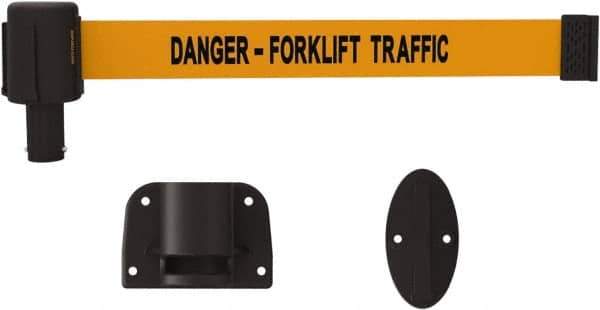Banner Stakes - 15' Long x 2-1/2" Wide Nylon/Polyester Wall-Mounted Indoor Barrier - Black on Orange - Eagle Tool & Supply