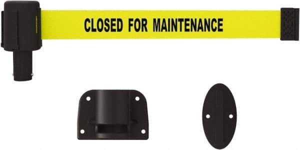 Banner Stakes - 15' Long x 2-1/2" Wide Nylon/Polyester Wall-Mounted Indoor Barrier - Black on Yellow - Eagle Tool & Supply