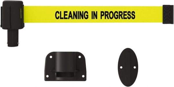 Banner Stakes - 15' Long x 2-1/2" Wide Nylon/Polyester Wall-Mounted Indoor Barrier - Black on Yellow - Eagle Tool & Supply