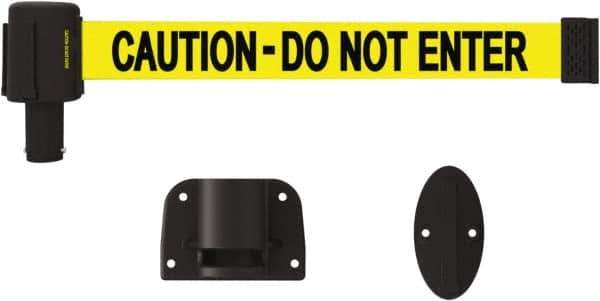 Banner Stakes - 15' Long x 2-1/2" Wide Nylon/Polyester Wall-Mounted Indoor Barrier - Black on Yellow - Eagle Tool & Supply