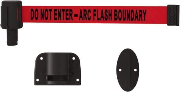 Banner Stakes - 15' Long x 2-1/2" Wide Nylon/Polyester Wall-Mounted Indoor Barrier - Black on Red - Eagle Tool & Supply