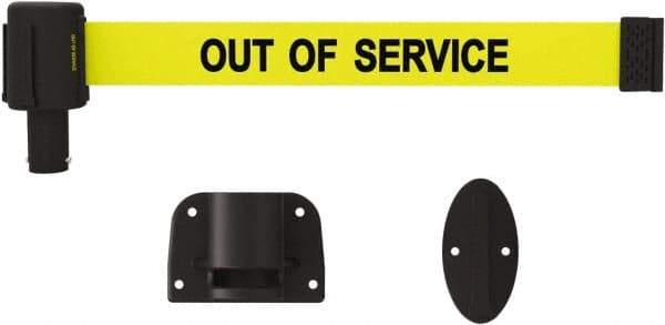 Banner Stakes - 15' Long x 2-1/2" Wide Nylon/Polyester Wall-Mounted Indoor Barrier - Black on Yellow - Eagle Tool & Supply