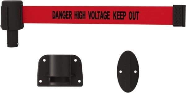 Banner Stakes - 15' Long x 2-1/2" Wide Nylon/Polyester Wall-Mounted Indoor Barrier - Black on Red - Eagle Tool & Supply