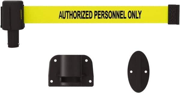 Banner Stakes - 15' Long x 2-1/2" Wide Nylon/Polyester Wall-Mounted Indoor Barrier - Black on Yellow - Eagle Tool & Supply