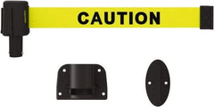 Banner Stakes - 15' Long x 2-1/2" Wide Nylon/Polyester Wall-Mounted Indoor Barrier - Black on Yellow - Eagle Tool & Supply
