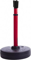 Banner Stakes - 22 to 42" High, 2-3/8" Pole Diam, Barrier Post Base, Stanchion & Receiver Head - 9" Base Diam, Round Nylon Base, Red Plastic Post, 15' x 2-1/2" Tape, For Outdoor Use - Eagle Tool & Supply