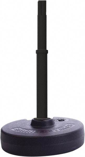Banner Stakes - 22 to 42" High, 2-3/8" Pole Diam, Barrier Post Base, Stanchion & Receiver Head - 9" Base Diam, Round Nylon Base, Black Plastic Post, 15' x 2-1/2" Tape, For Outdoor Use - Eagle Tool & Supply