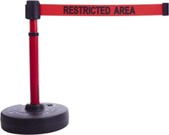 Banner Stakes - 22 to 42" High, 2-3/8" Pole Diam, Barrier Post Base & Stanchion - 9" Base Diam, Round Nylon Base, Red Plastic Post, 15' x 2-1/2" Tape, For Outdoor Use - Eagle Tool & Supply