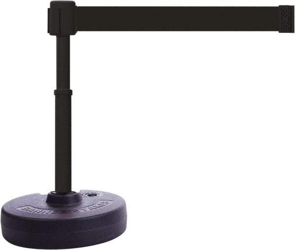 Banner Stakes - 22 to 42" High, 2-3/8" Pole Diam, Barrier Post Base & Stanchion - 9" Base Diam, Round Nylon Base, Black Plastic Post, 15' x 2-1/2" Tape, For Outdoor Use - Eagle Tool & Supply