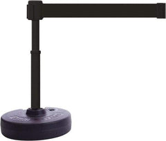 Banner Stakes - 22 to 42" High, 2-3/8" Pole Diam, Barrier Post Base & Stanchion - 9" Base Diam, Round Nylon Base, Black Plastic Post, 15' x 2-1/2" Tape, For Outdoor Use - Eagle Tool & Supply