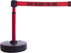 Banner Stakes - 22 to 42" High, 2-3/8" Pole Diam, Barrier Post Base & Stanchion - 9" Base Diam, Round Nylon Base, Red Plastic Post, 15' x 2-1/2" Tape, For Outdoor Use - Eagle Tool & Supply
