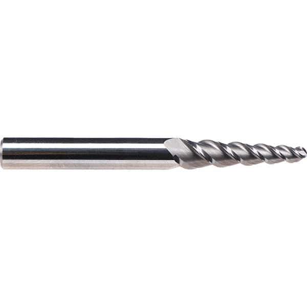 Emuge - 3° Taper Angle per Side, 4.9mm Small End Diam, 21mm LOC, Solid Carbide 3 Flute Tapered Ball End Mill - 66mm OAL, 6mm Shank Diam, Spiral Flute, 45° Helix - Eagle Tool & Supply