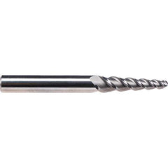 Emuge - 3° Taper Angle per Side, 4.9mm Small End Diam, 21mm LOC, Solid Carbide 3 Flute Tapered Ball End Mill - 66mm OAL, 6mm Shank Diam, Spiral Flute, 45° Helix - Eagle Tool & Supply